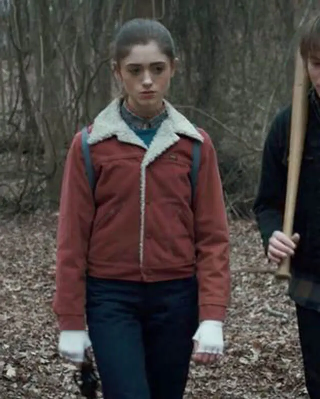 Stranger Things Natalia Dyer Red Shearling Jacket