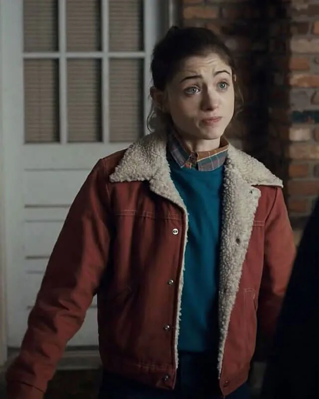 Stranger Things Natalia Dyer Red Shearling Jacket