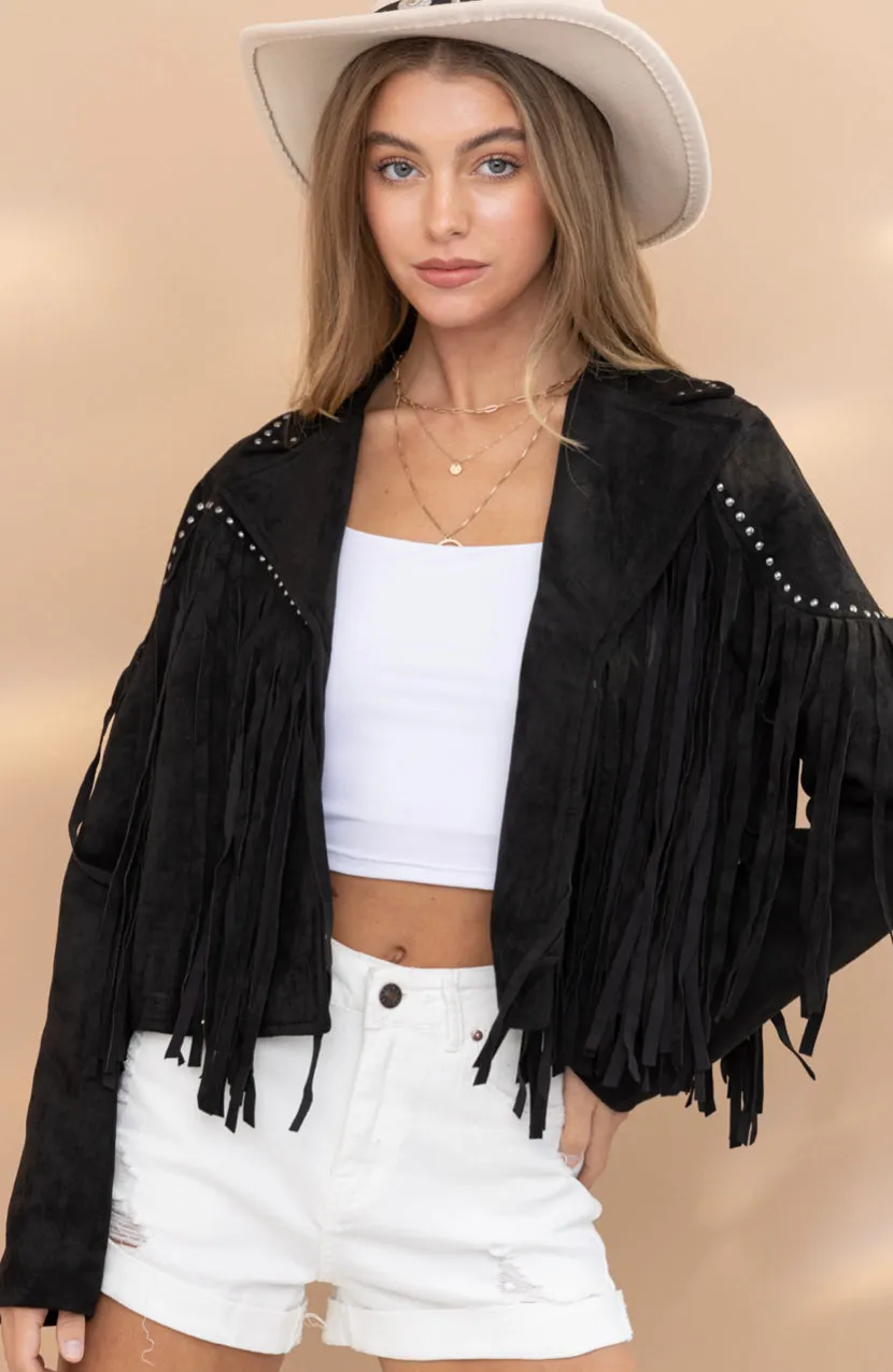 Suede Fringe Crop Jacket