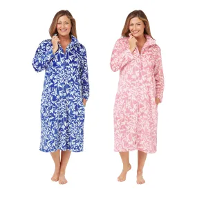 Supersoft Floral Fleece Zip Front Dressing Gown