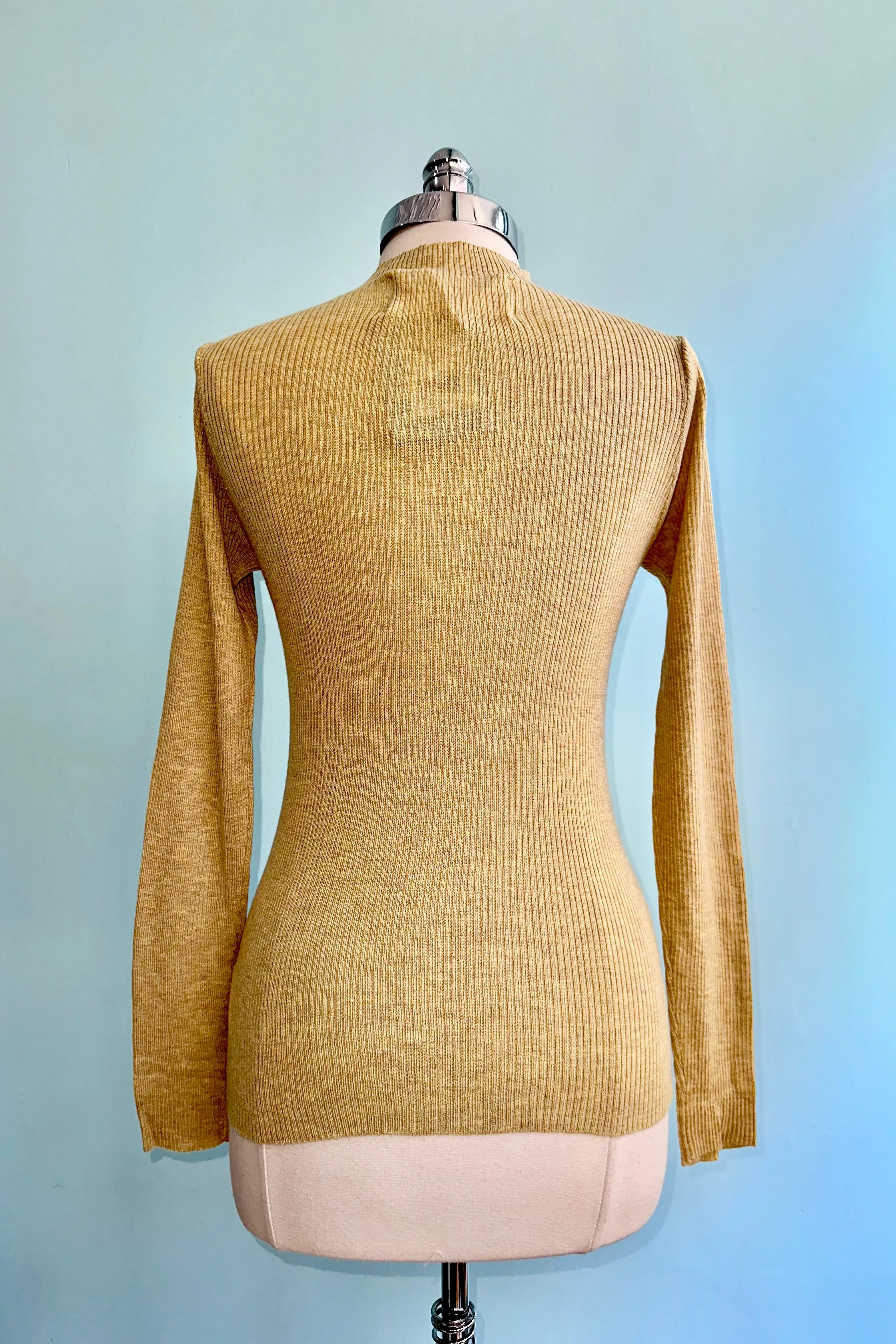 Tan Ribbed Knit High Collar Sweater by Compania Fantastica