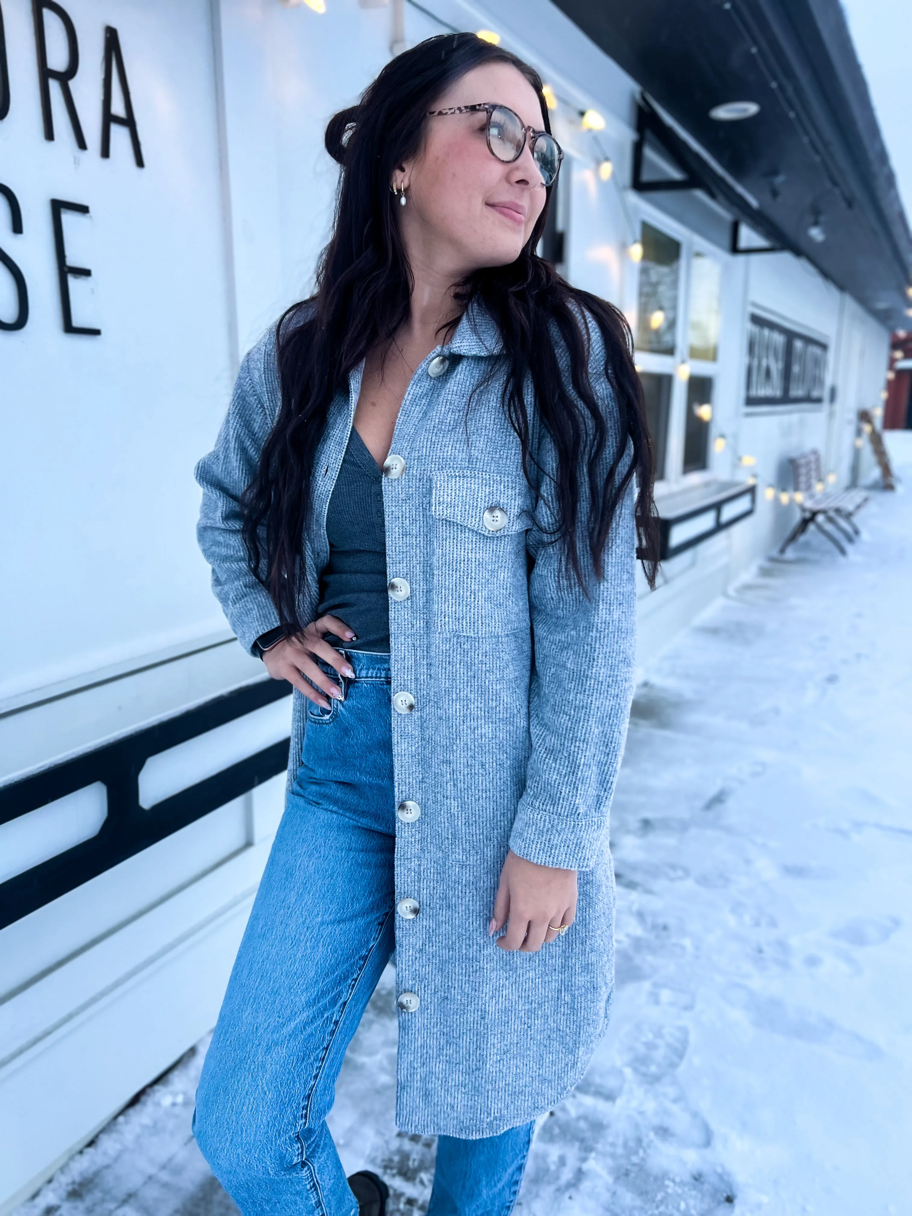 The Kendra Soft & Fuzzy Waffle Jacket- H. Grey