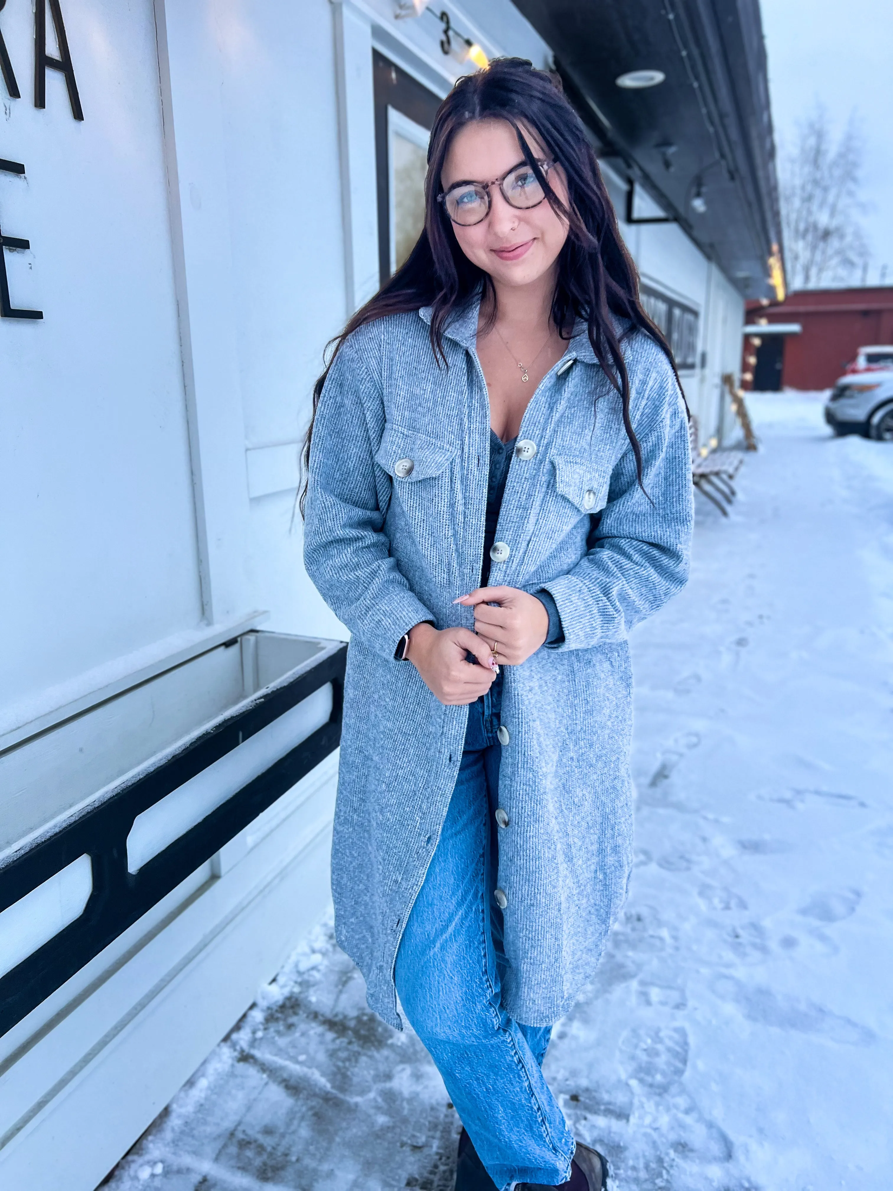 The Kendra Soft & Fuzzy Waffle Jacket- H. Grey