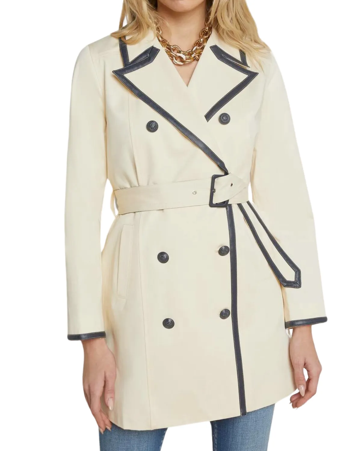 Toru Leather Trim Trench (Light Pearl/Midnight)