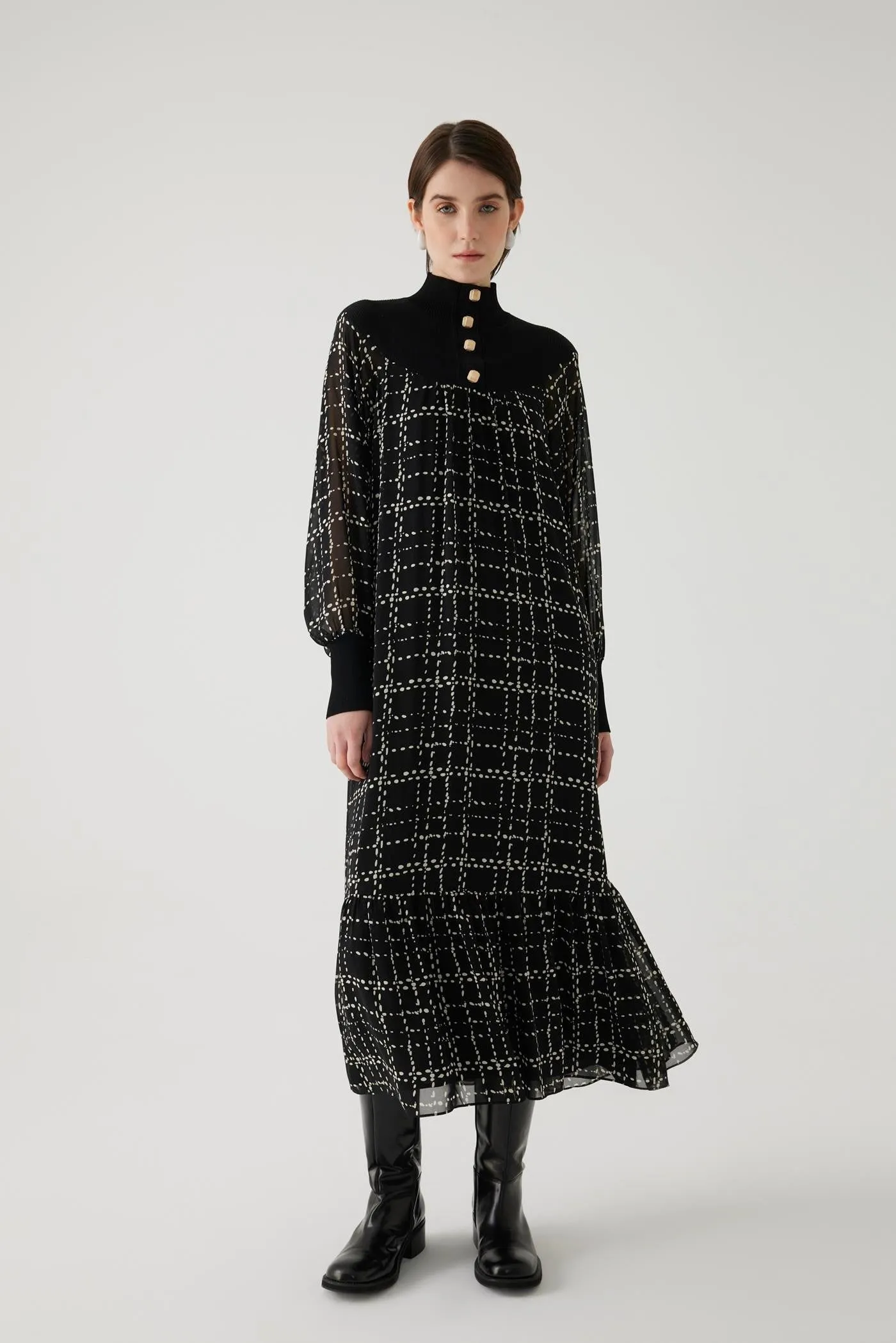 Tweed Checked Midi Regular Dress