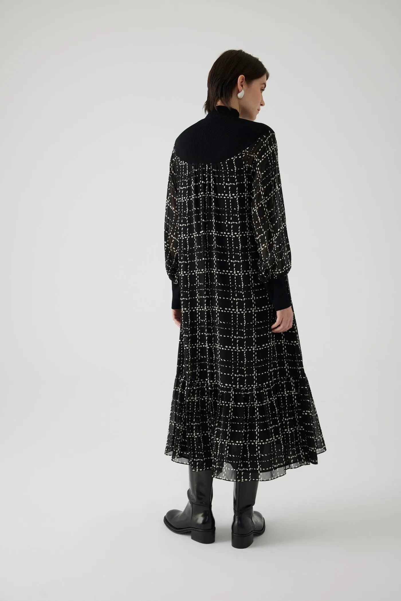 Tweed Checked Midi Regular Dress