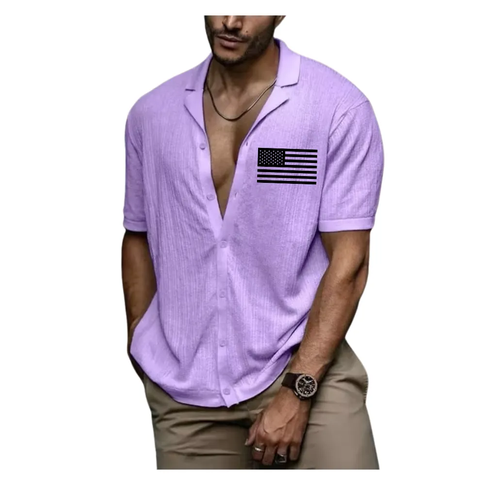 USA FLAG MEN'S SOLID COLOR SOFT FABRIC CASUAL SHIRT