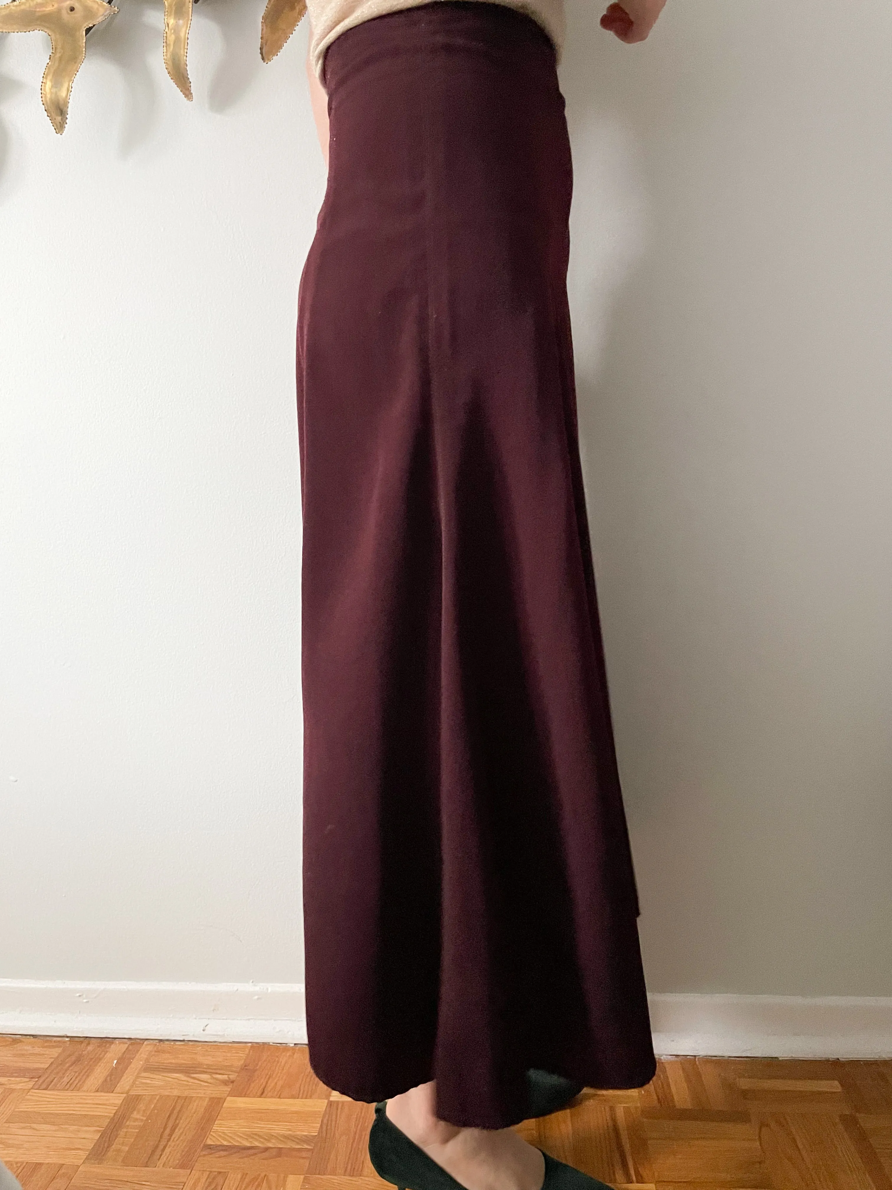 Vintage Burgundy Fit Flare Midi Skirt - Small