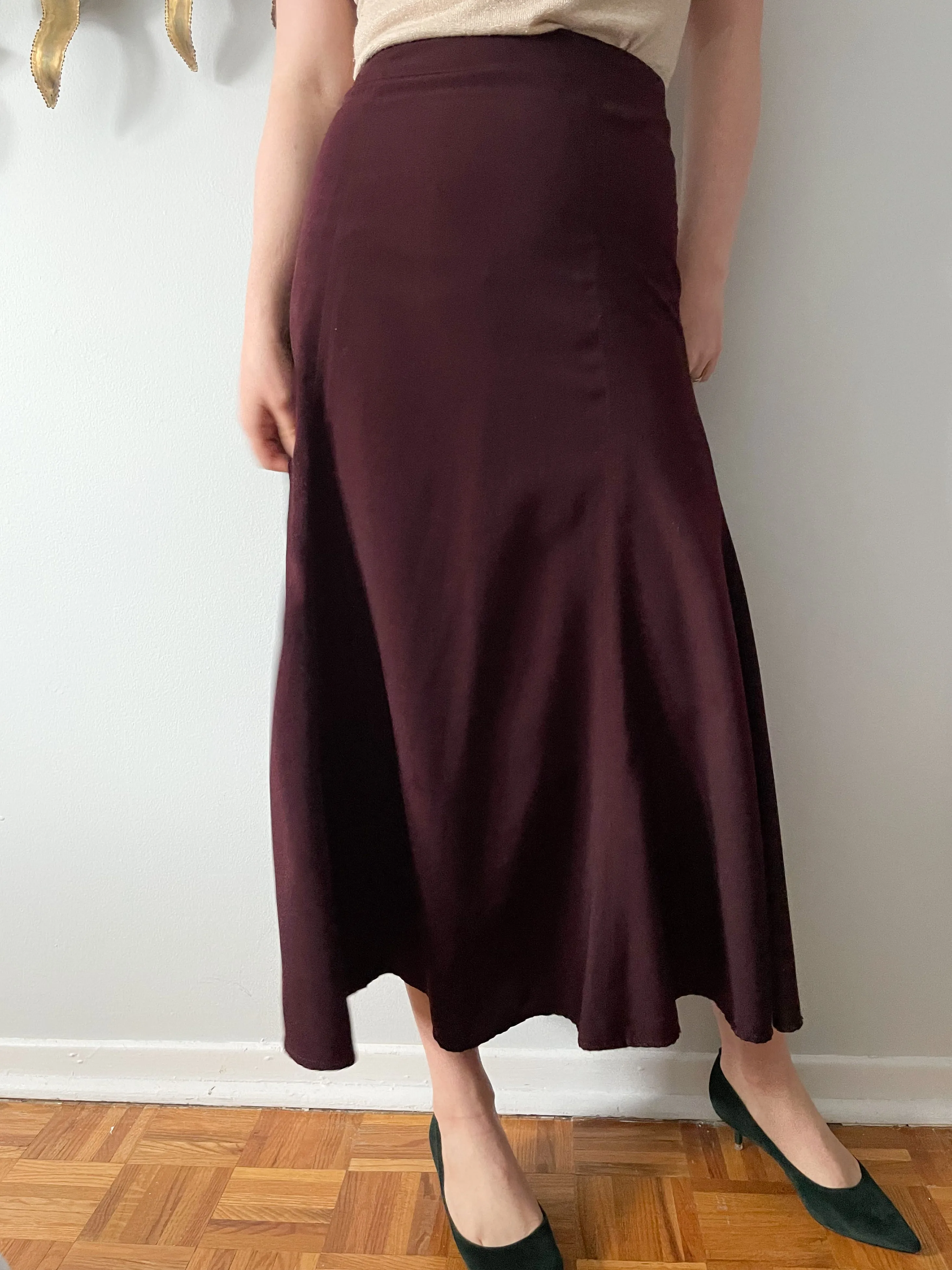Vintage Burgundy Fit Flare Midi Skirt - Small