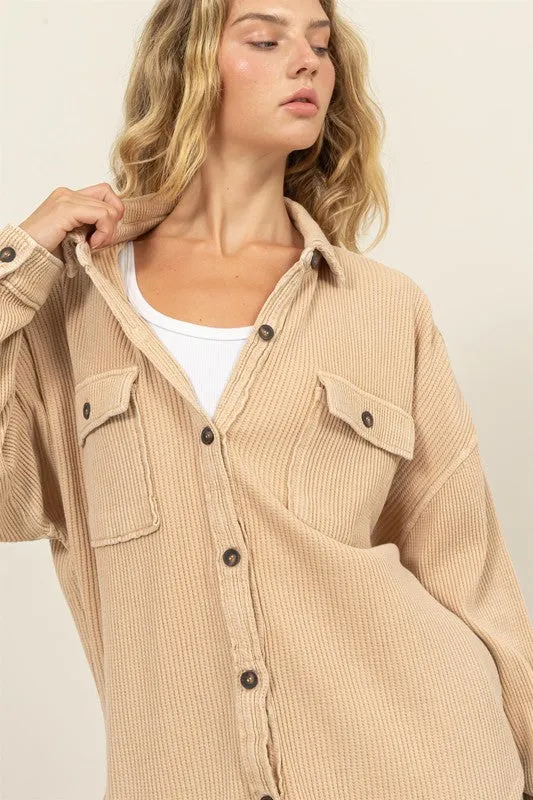 Waffle oversized button up shacket