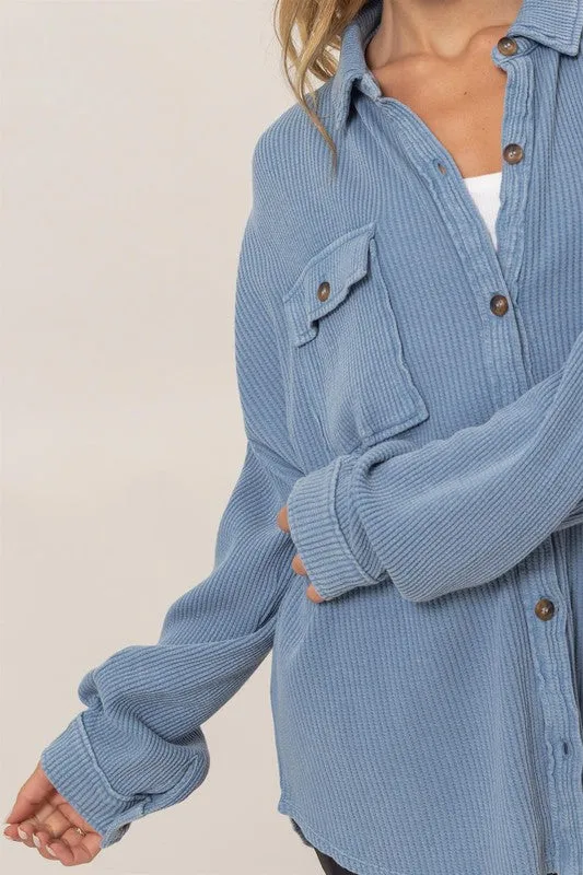 Waffle oversized button up shacket
