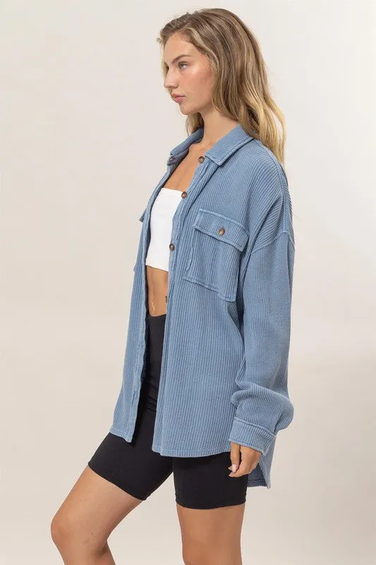 Waffle oversized button up shacket