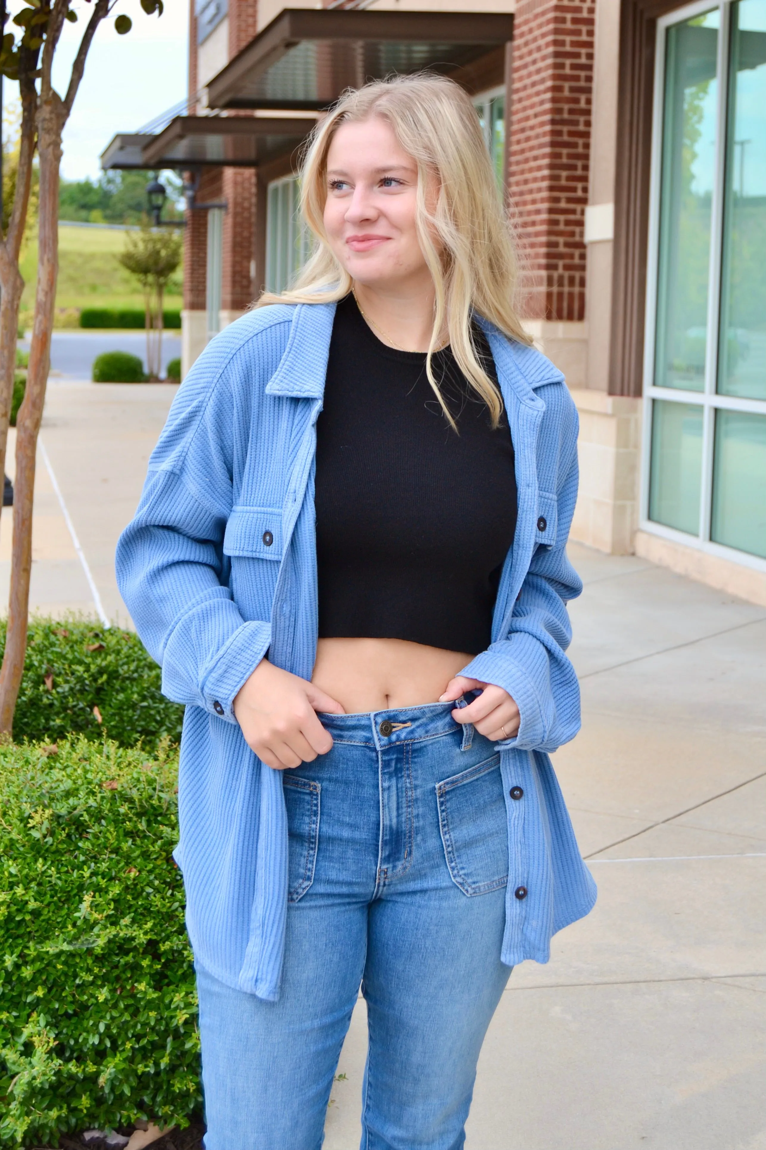 Waffle oversized button up shacket