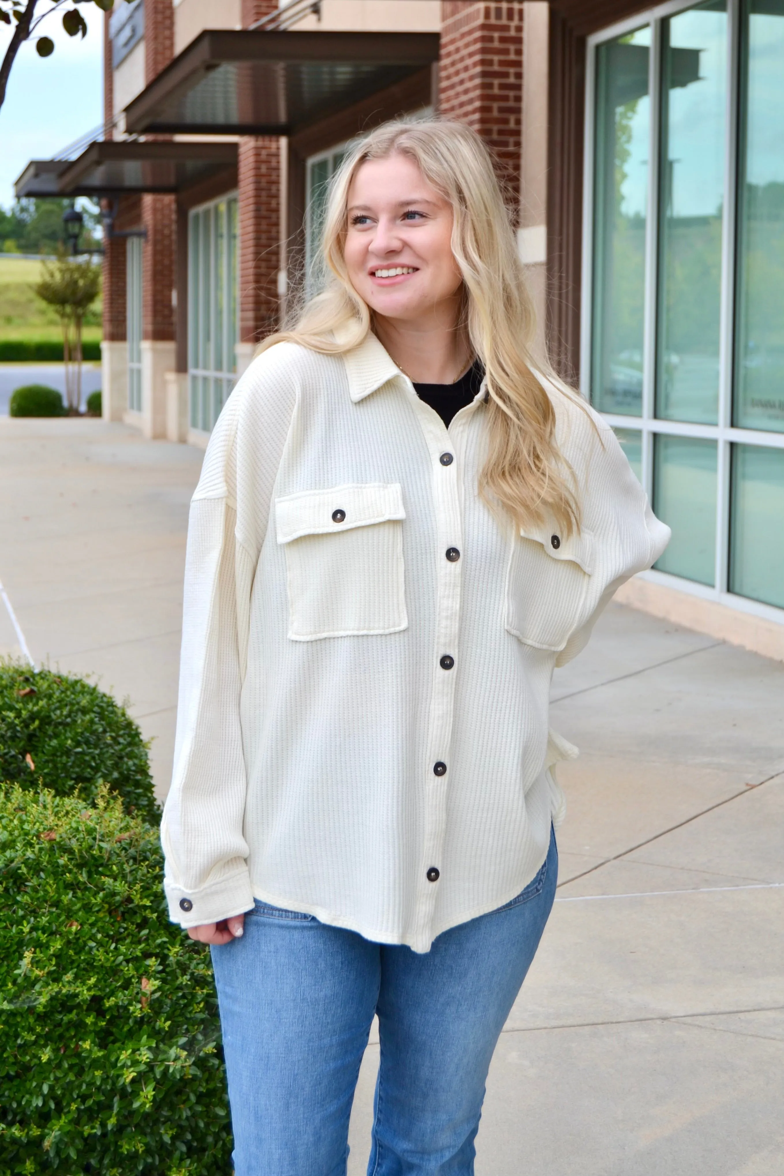 Waffle oversized button up shacket