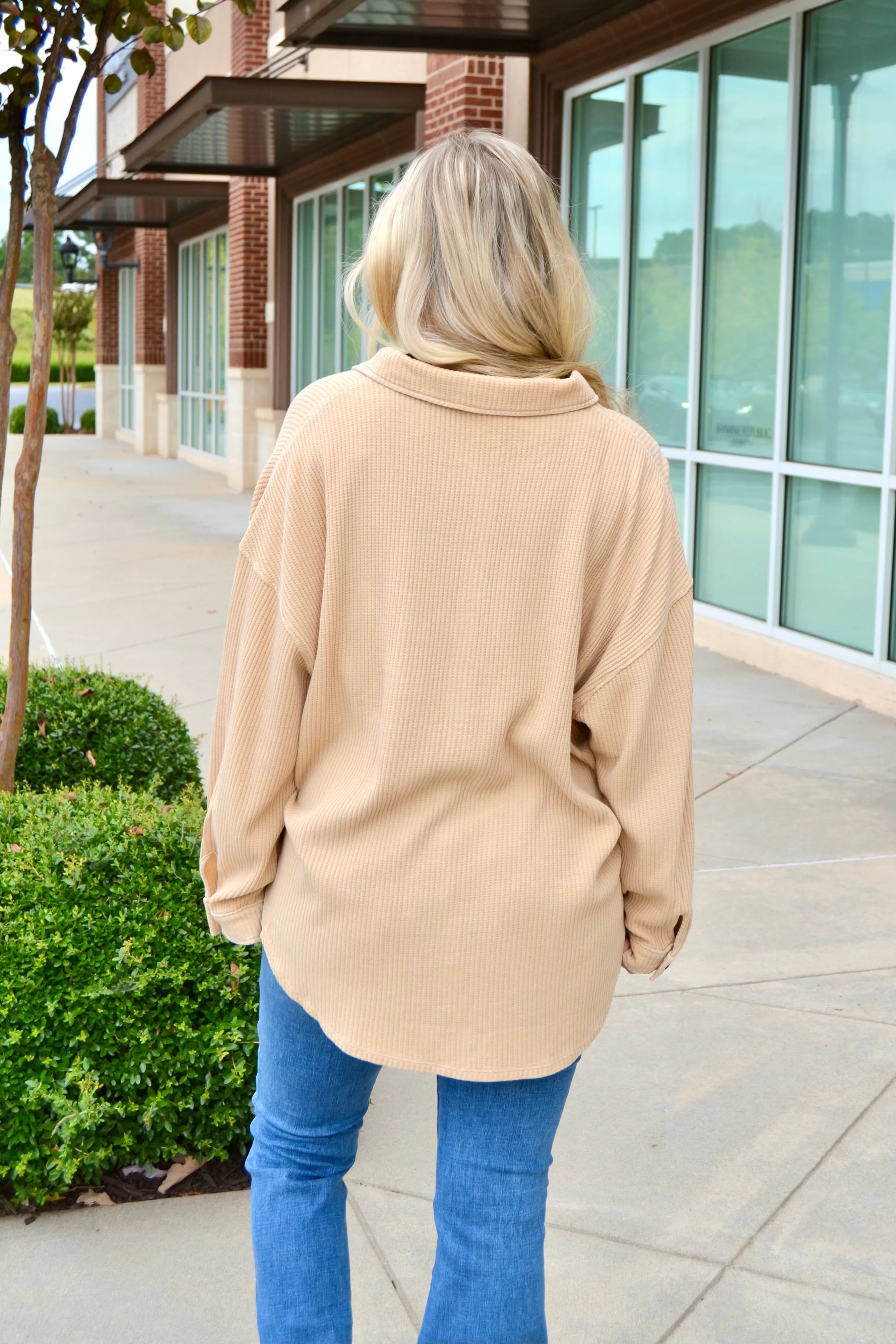Waffle oversized button up shacket