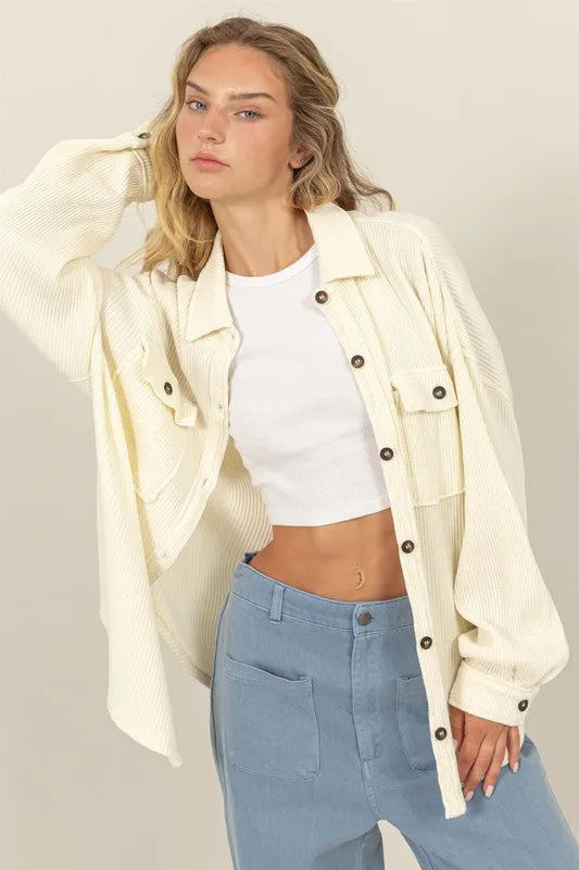 Waffle oversized button up shacket
