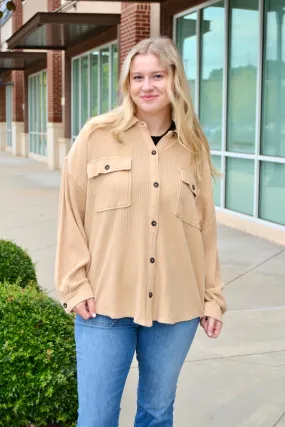 Waffle oversized button up shacket
