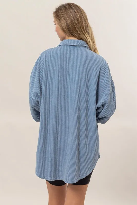 Waffle oversized button up shacket