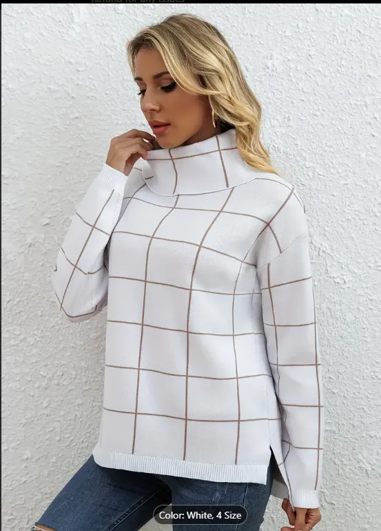 White Check Turtleneck Top