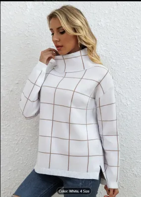 White Check Turtleneck Top