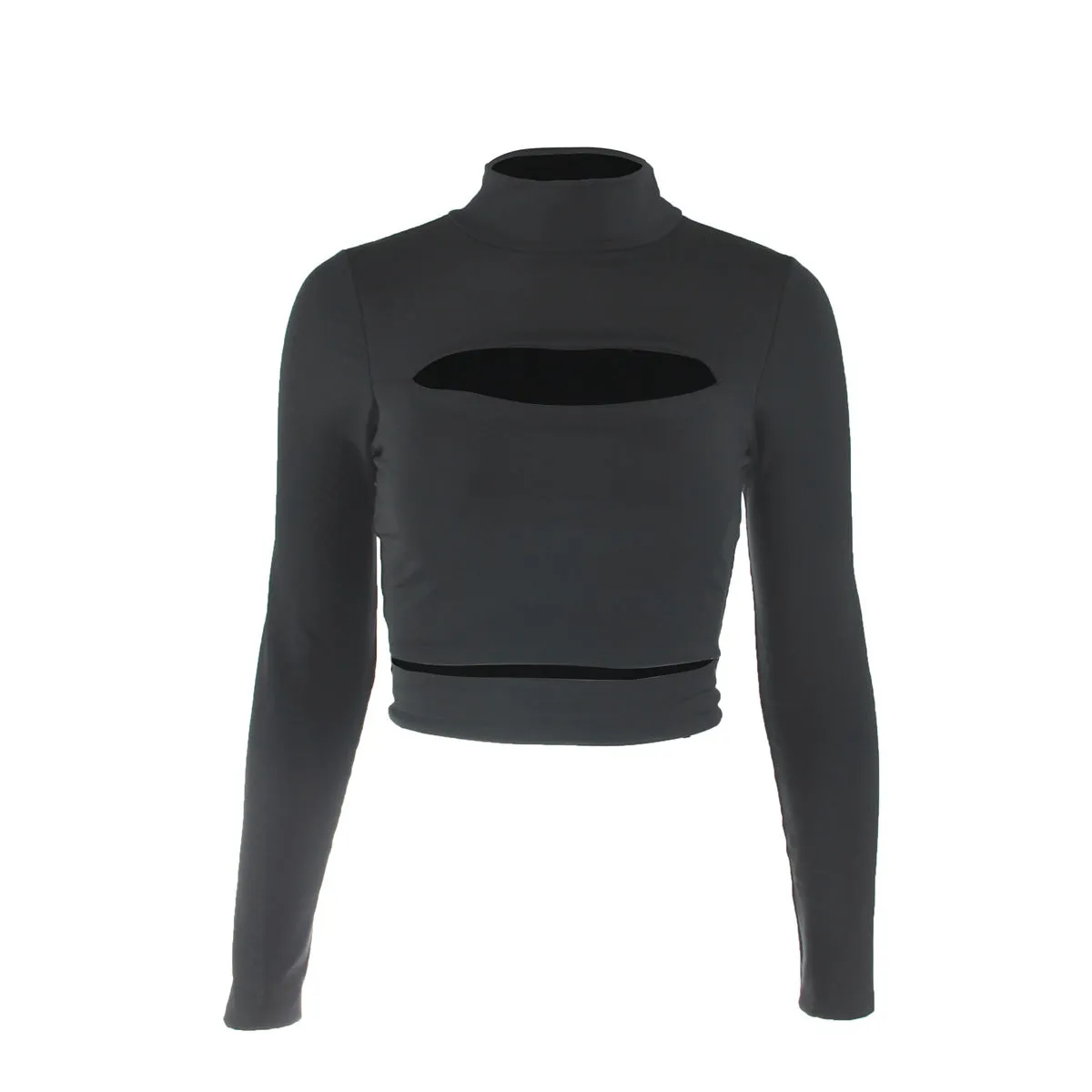 Women Sexy Cutout Turtleneck Long Sleeve Crop Top ZY8815
