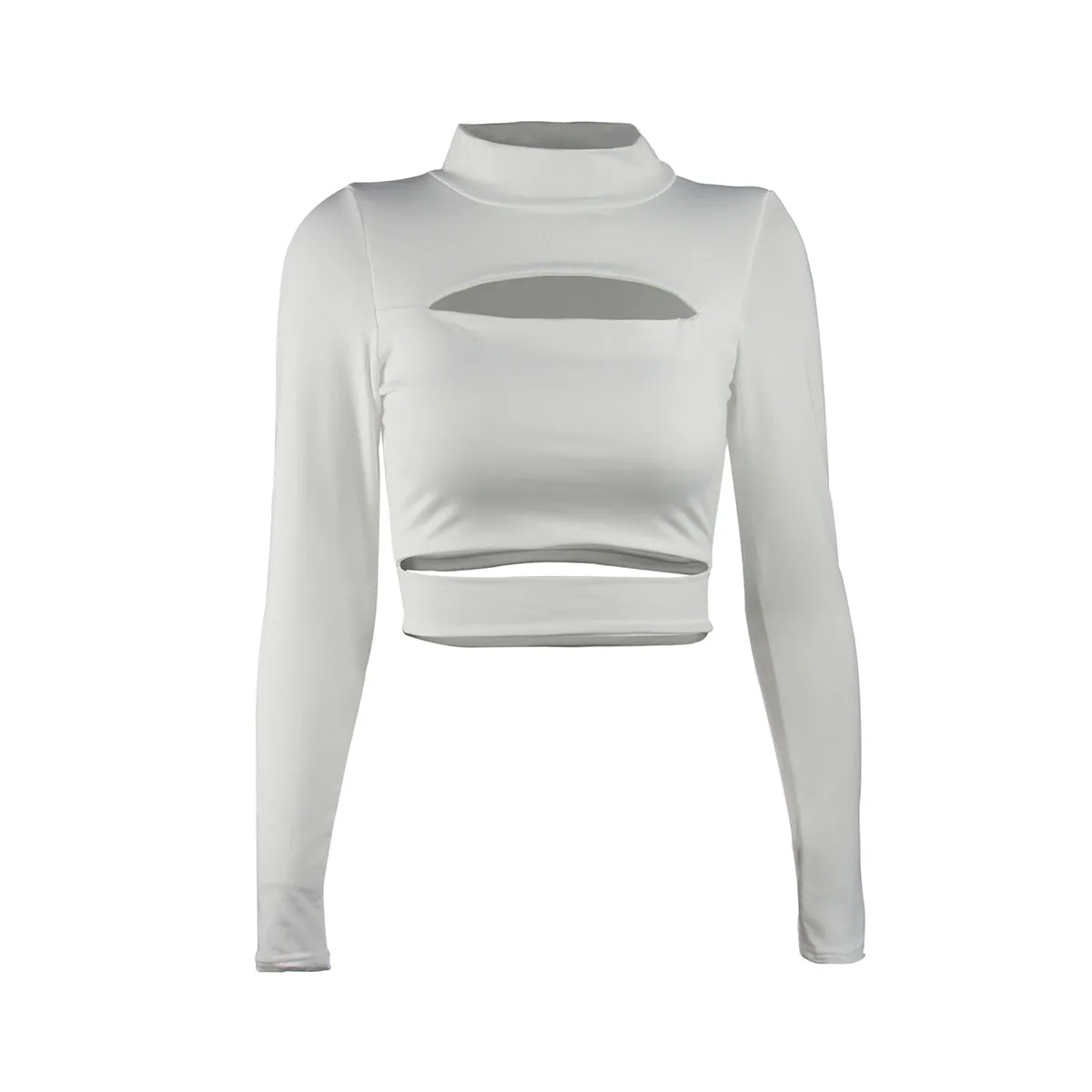 Women Sexy Cutout Turtleneck Long Sleeve Crop Top ZY8815