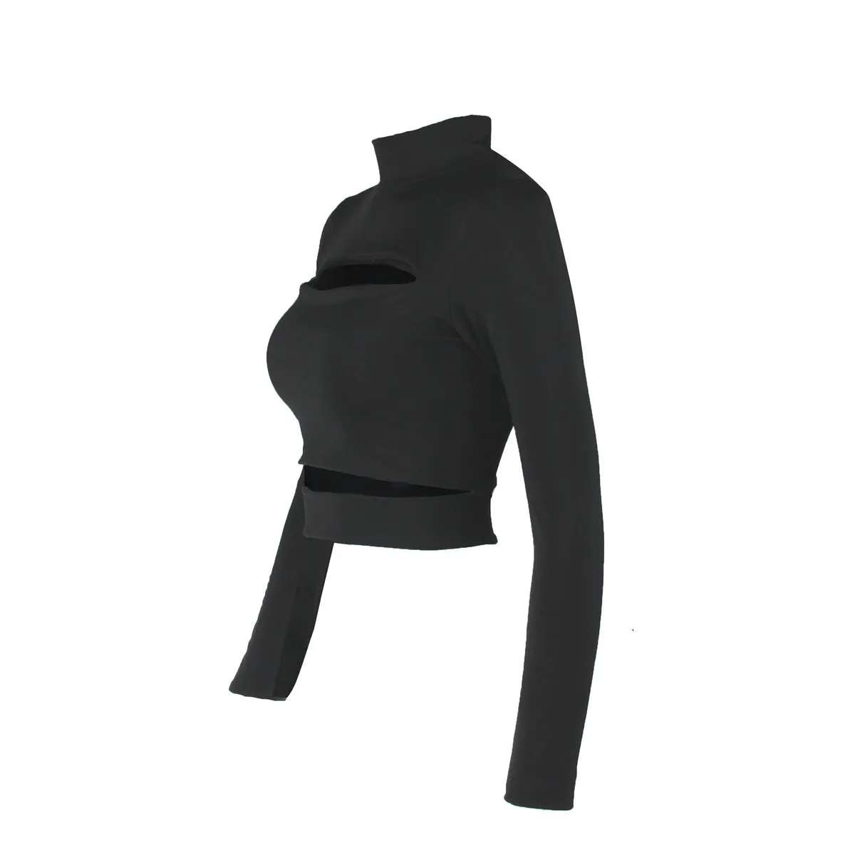 Women Sexy Cutout Turtleneck Long Sleeve Crop Top ZY8815