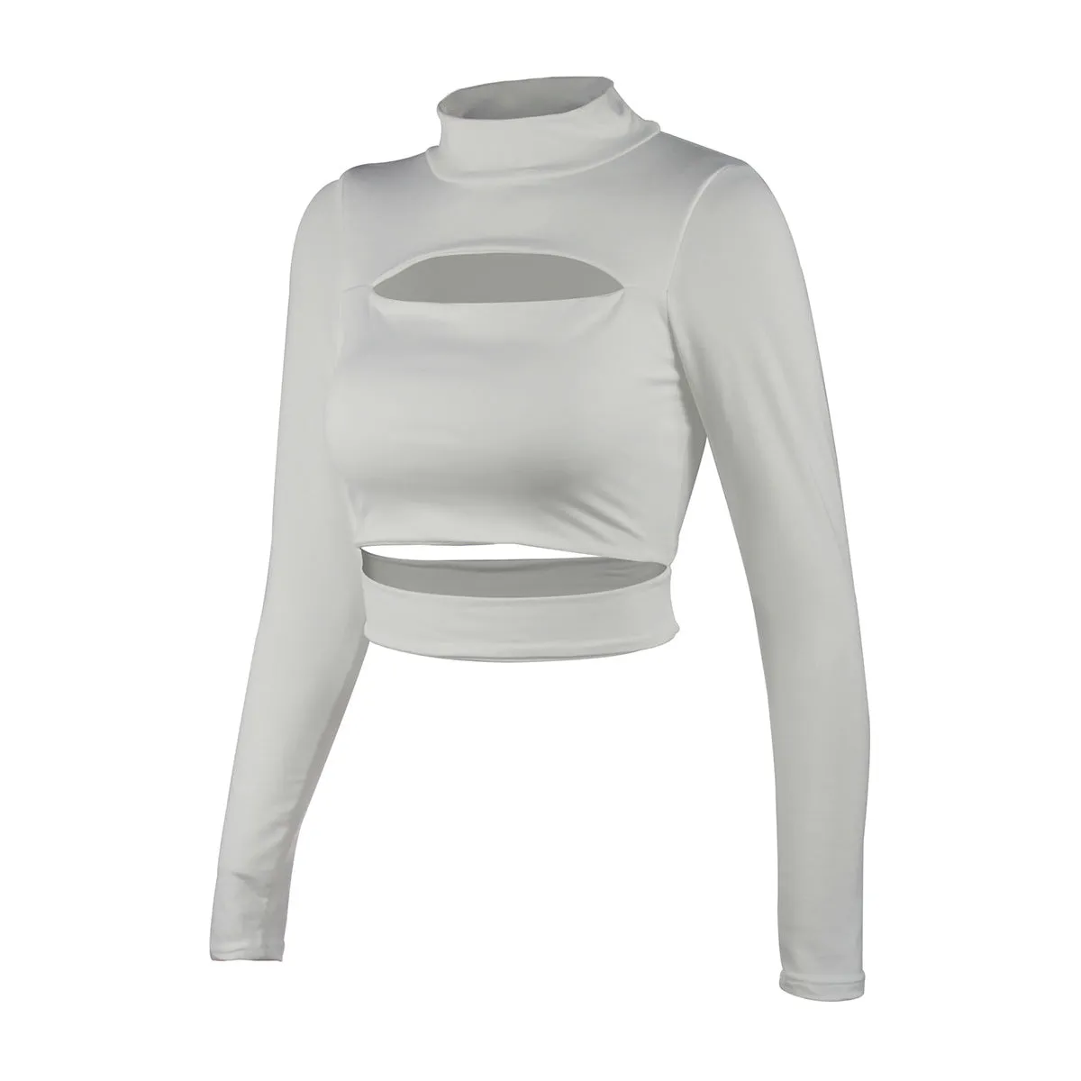 Women Sexy Cutout Turtleneck Long Sleeve Crop Top ZY8815