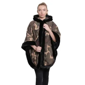 Women’s Camo Print Fur Trim Hooded Cape