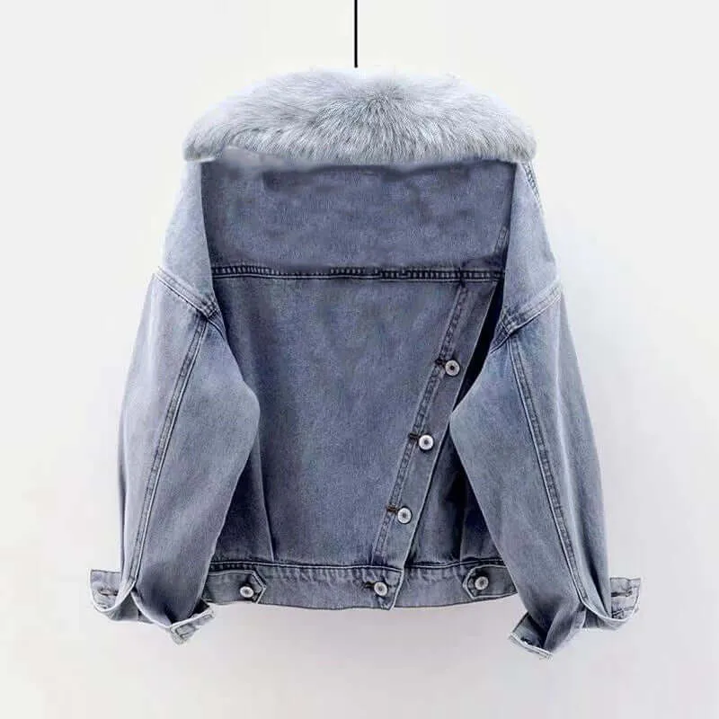 Women's Denim Fur Jacket - Winter Fashion