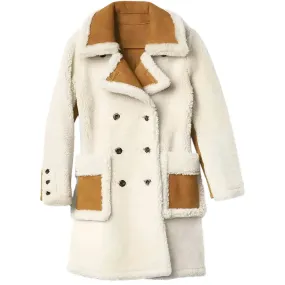 Women's Double Breasted White Shearling Coat Elegant & Cozy