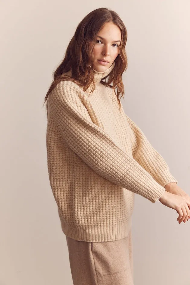 Wool Turtleneck Waffle Sweater