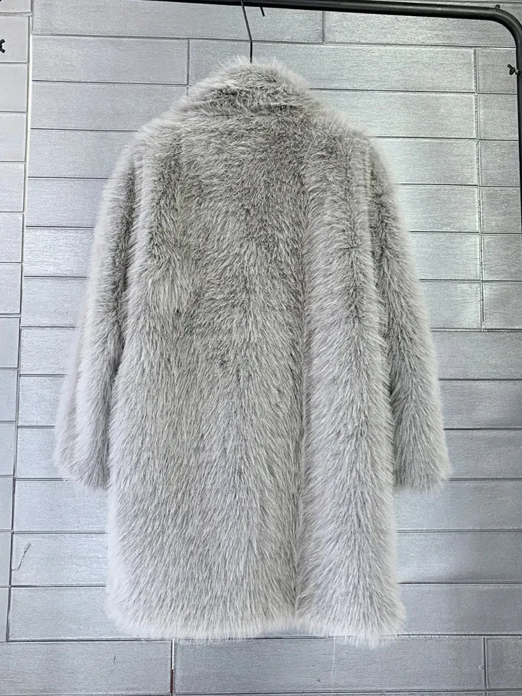 ZADORIN 2024 Winter Loose Faux Fur Jacket Women Furry Warm Lapel Mid Long Faux Fur Coat Luxury Fur Jackets for Women Coats Tops