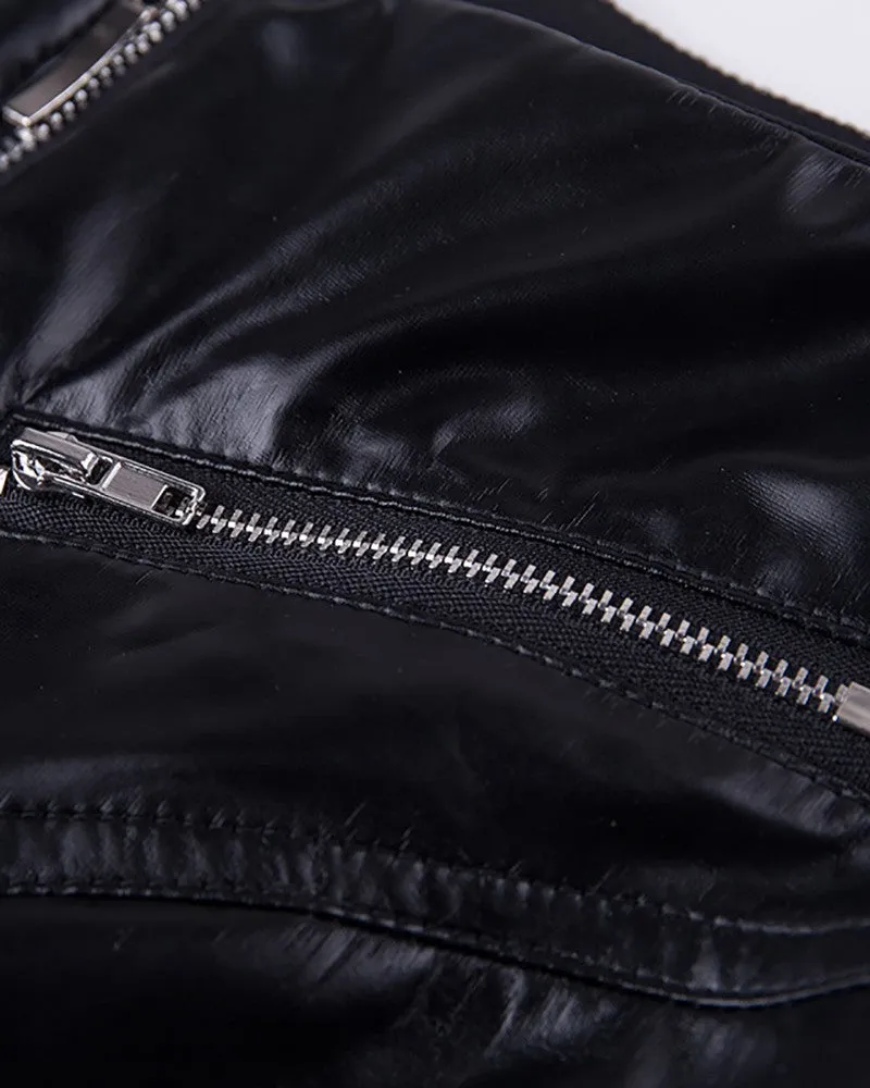 Zipper Decor PU Leather High Waist Pants